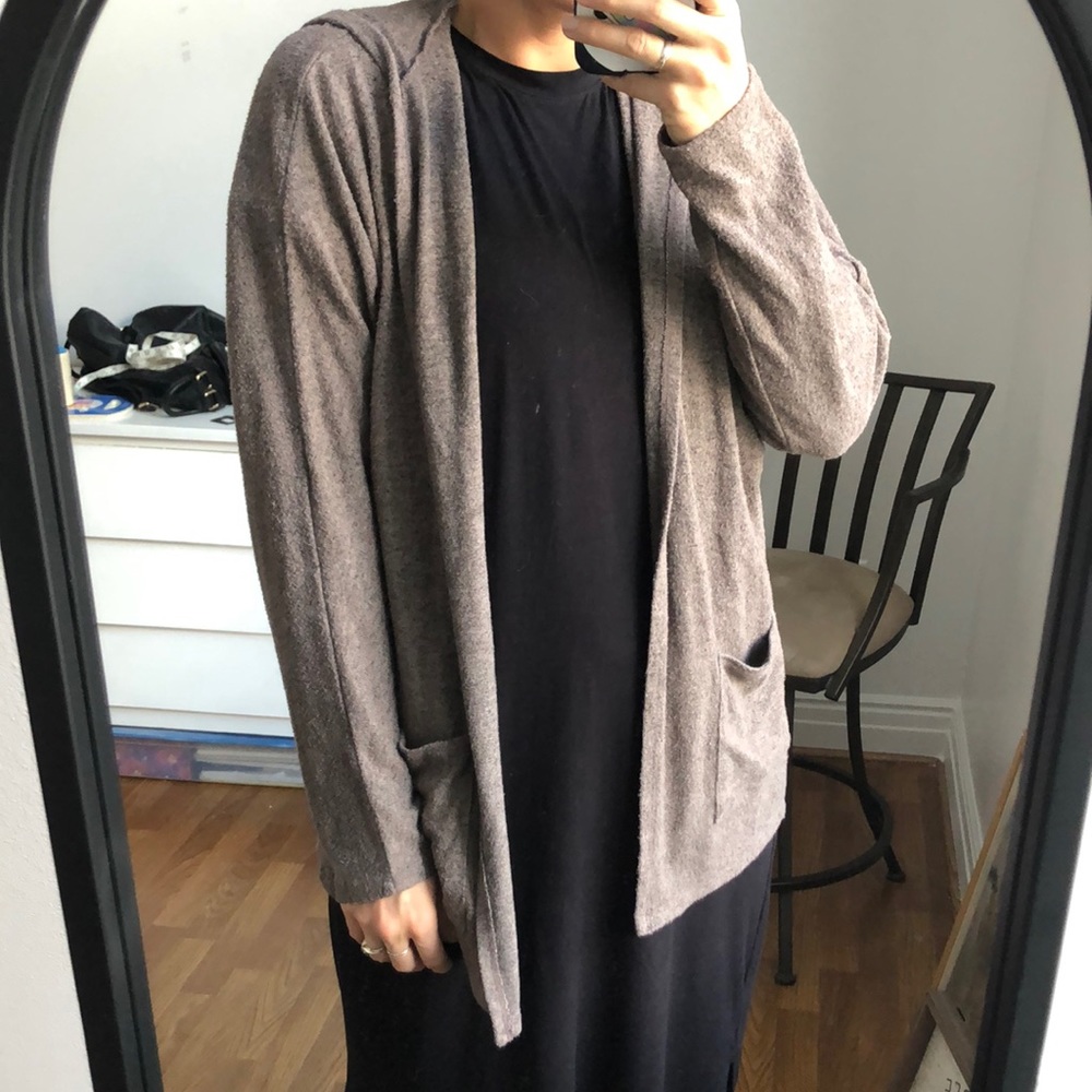 American Eagle Outfitters Taupe Open-Front Hoodie Cardigan